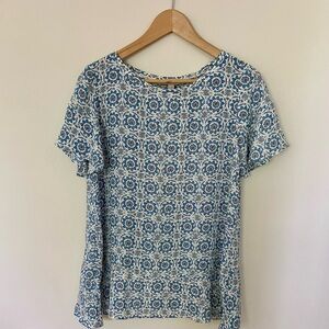 LOFT Blue and Green Blouse with Relaxed Fit office formal floral